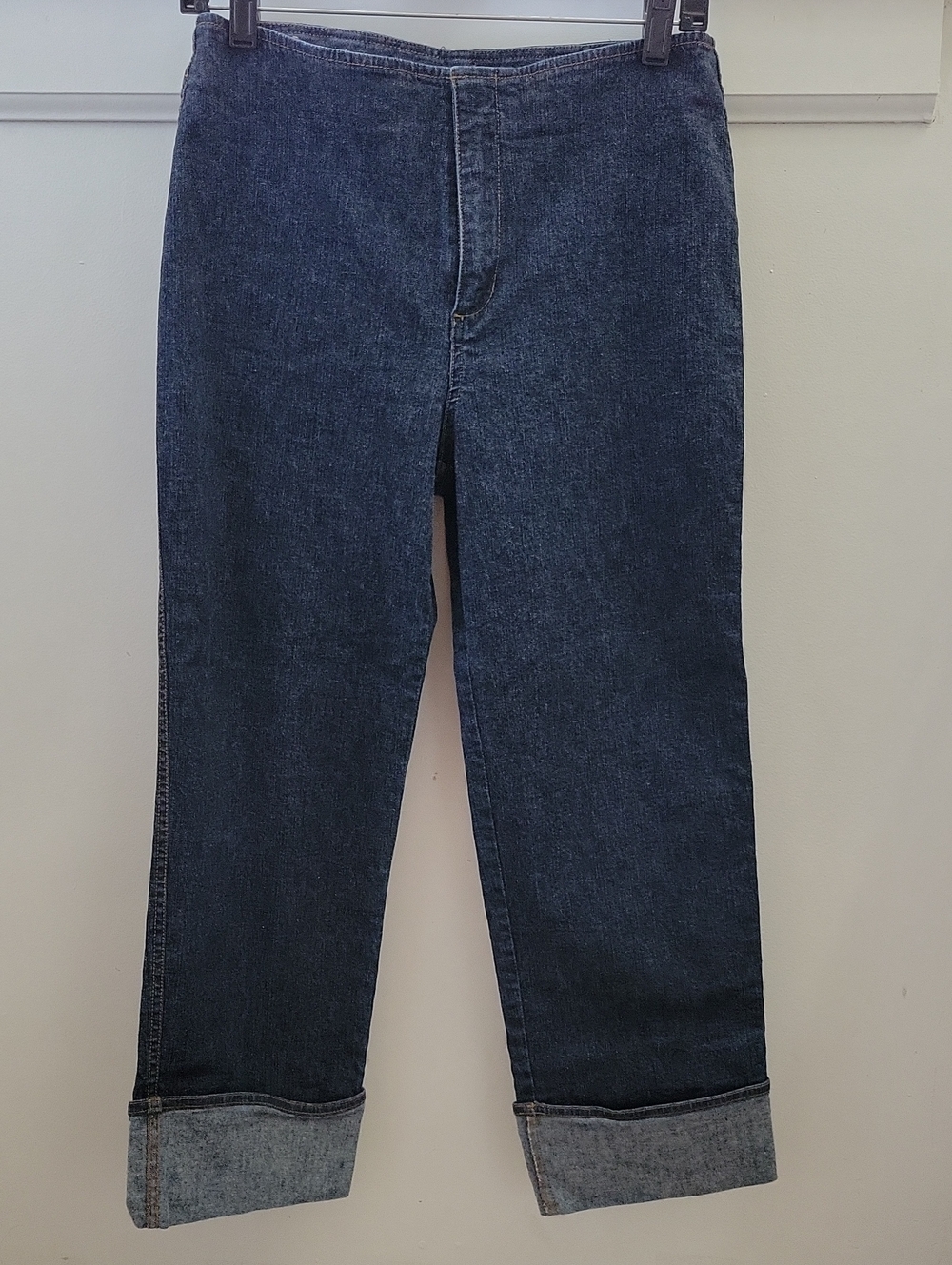 DKNY Jeans Dark Indigo Thick Fold Over Cuffed Pocketless Jeans Size 8 - Vintage
